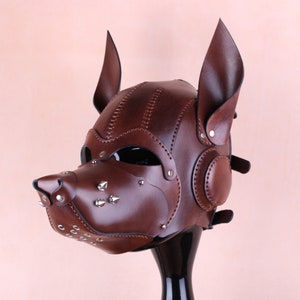 Leather dog mask, puppy play hood
