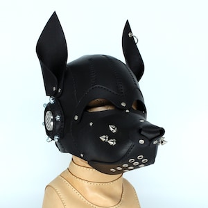 Leather steampunk dog mask, puppy play hood