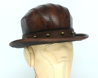 Brown Leather Bowler Hat