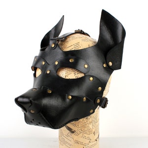 Leather dog mask, puppy play hood