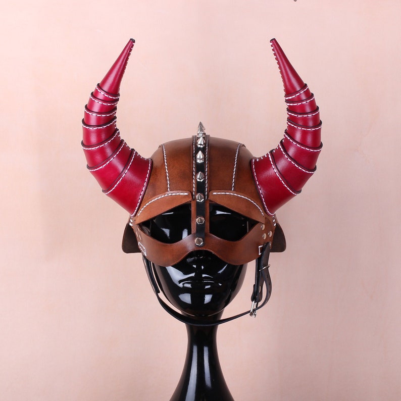 Leather Viking Helmet Horned Helmet Etsy