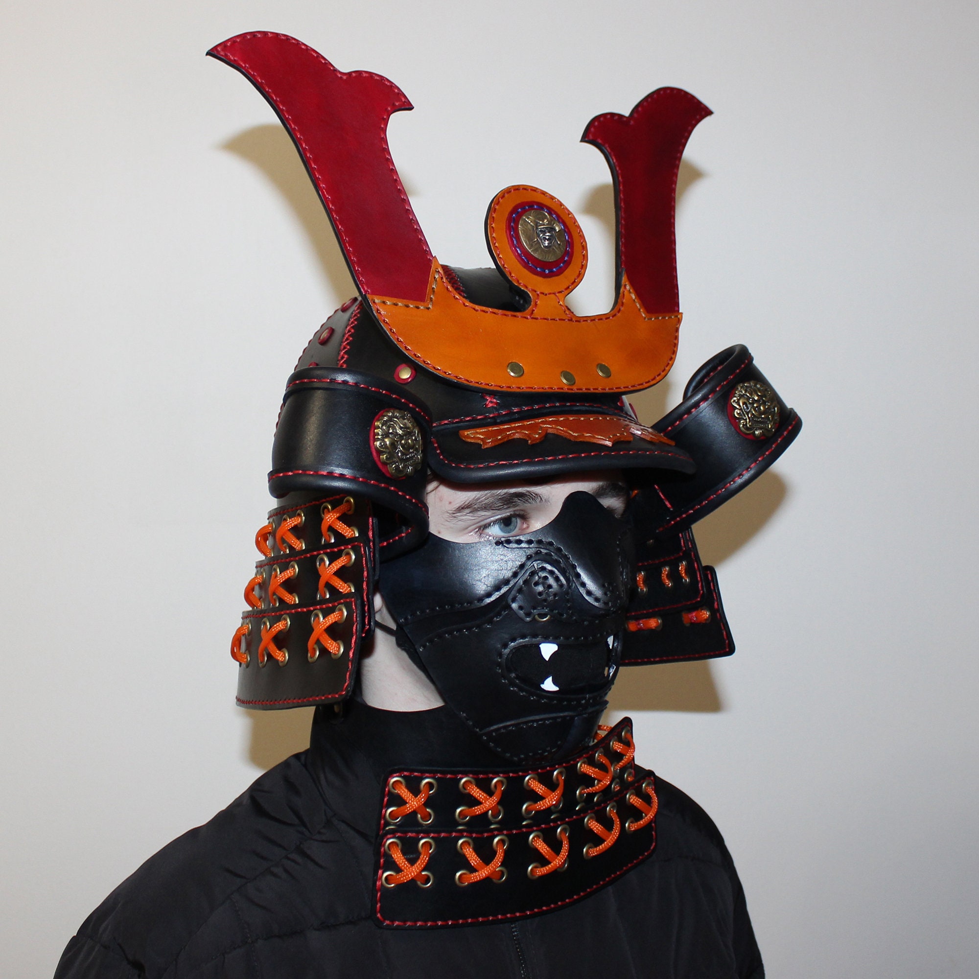 Samurai Helmet With Mask, Larp Cosplay Samurai Helmet