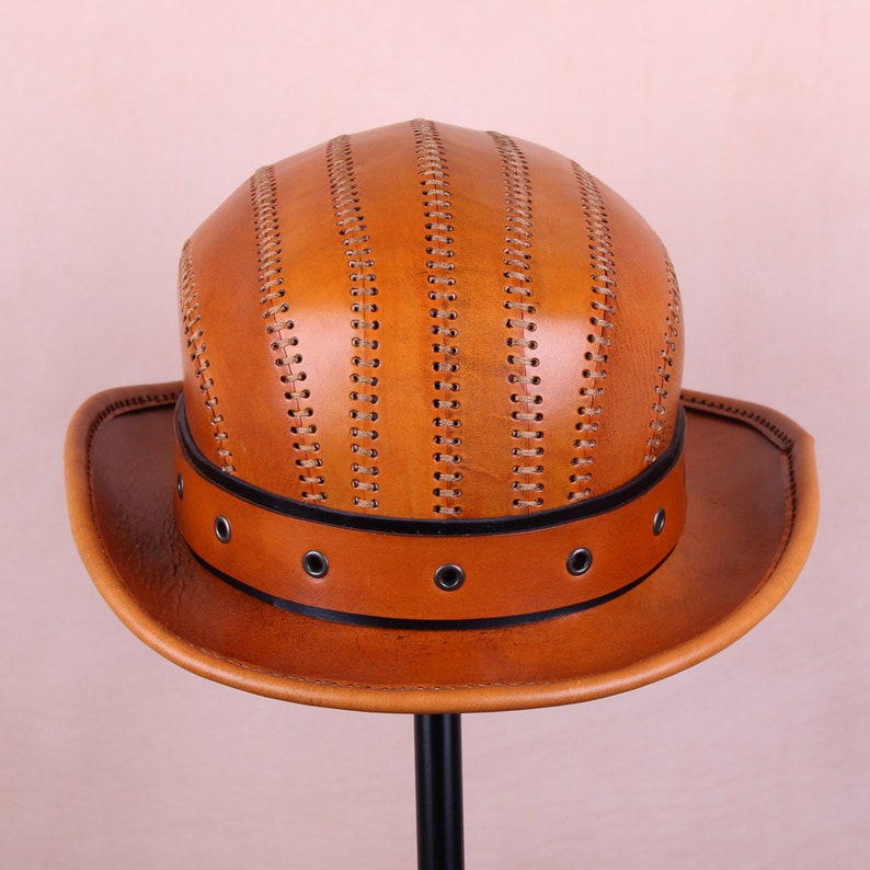 Brown Leather Bowler Hat Steampunk Hat Leather Top Hat Etsy