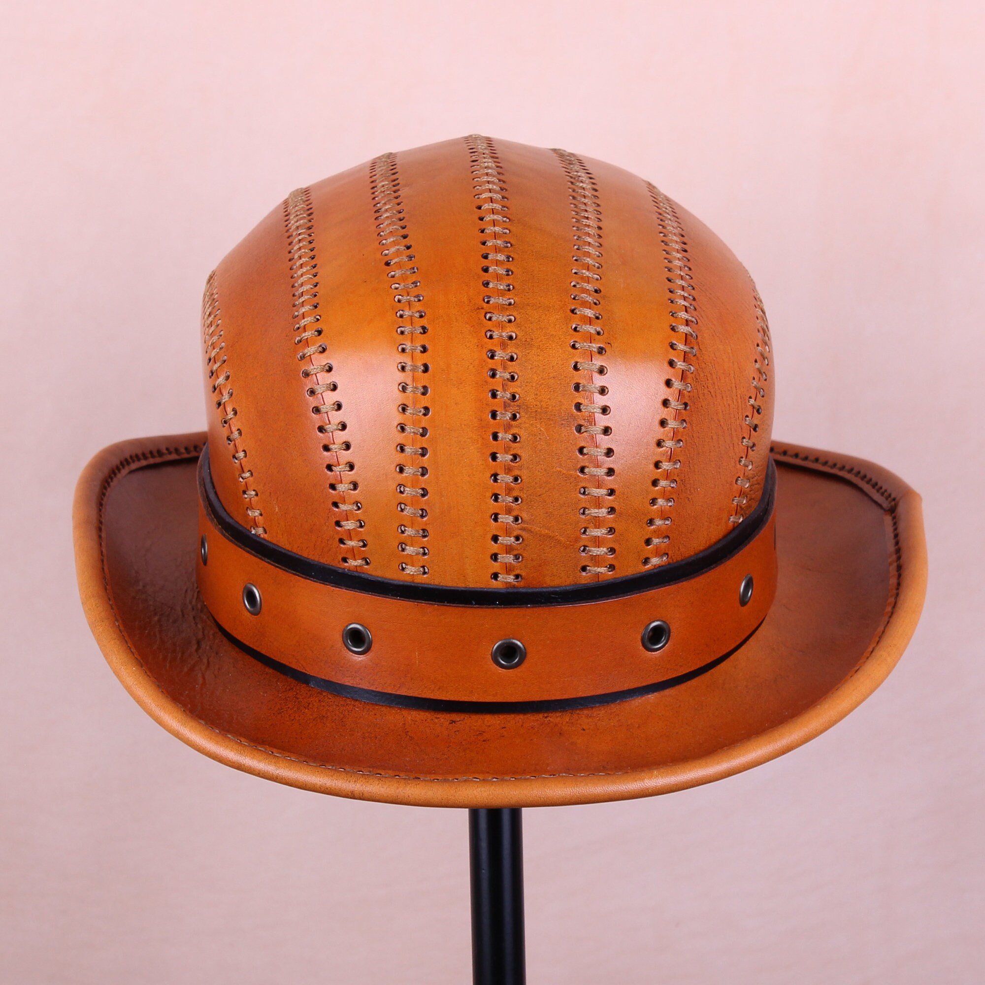 Brown Leather Bowler Hat Steampunk Hat Leather Top Hat Etsy