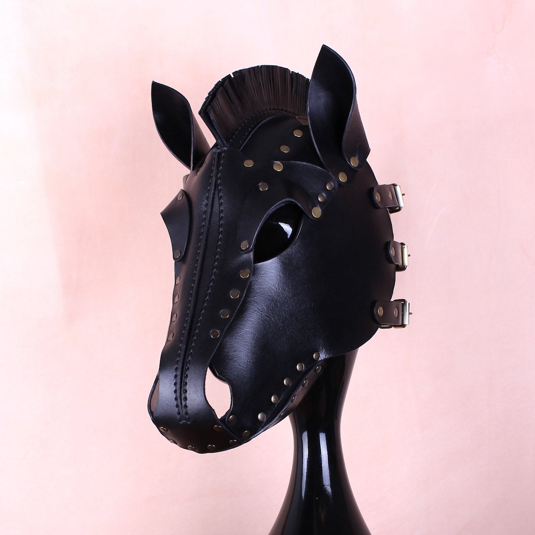 黒い馬の頭部マスク 革製の馬のマスク - Etsy 日本