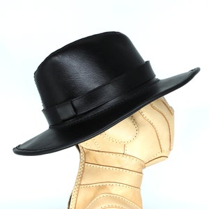 Leren fedorahoed, steampunkhoed, leren hoge hoed
