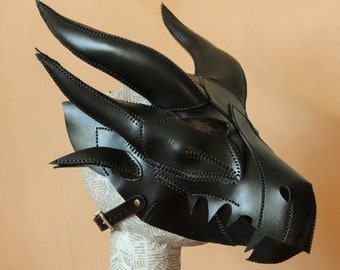 Leather dragon mask, play hood