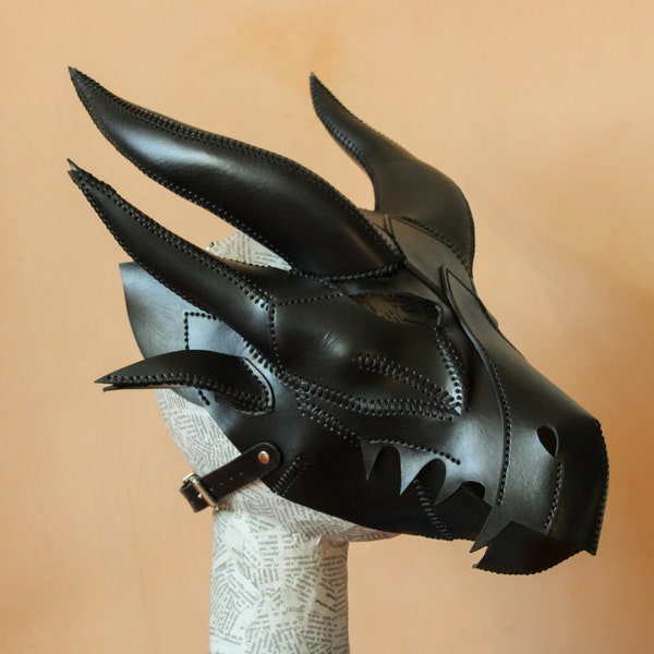Leather dragon mask, Dragon hood