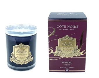 Cote Noire soy blend candle -  Rose Oud- Gold & Black Jar with Crystal Lid- 450g