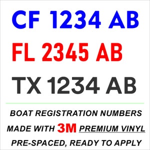 Boat Decals Registration Numbers Stickers (Set)