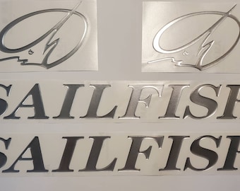 Sailfish Boat Emblems 42" Chrome Domed Decals Stickers (Set)