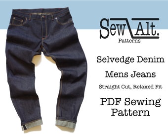 Wykroje SewAlt, Denim krawędziowy, Jeansy męskie, Luźny krój, Wykrój w formacie PDF