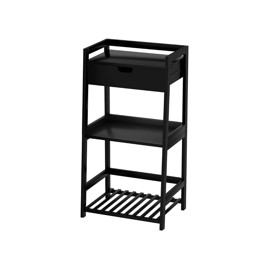 3 Tier Ladder Shelf With Drawers, Bamboo Nightstand Open Shelving