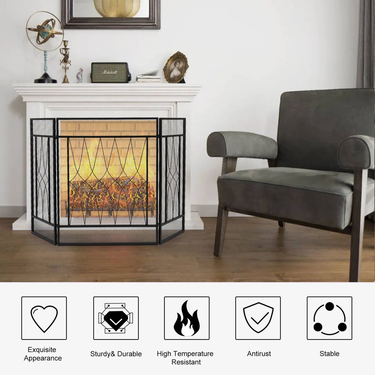 Diamond Grid Decorative Iron Fireplace Screen Fireplace Cover Etsy
