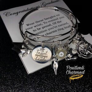 The Tassel was Worth the Hassle” Graduation Bangles Class of 2021 Senior Charm Bracelets Jewelry