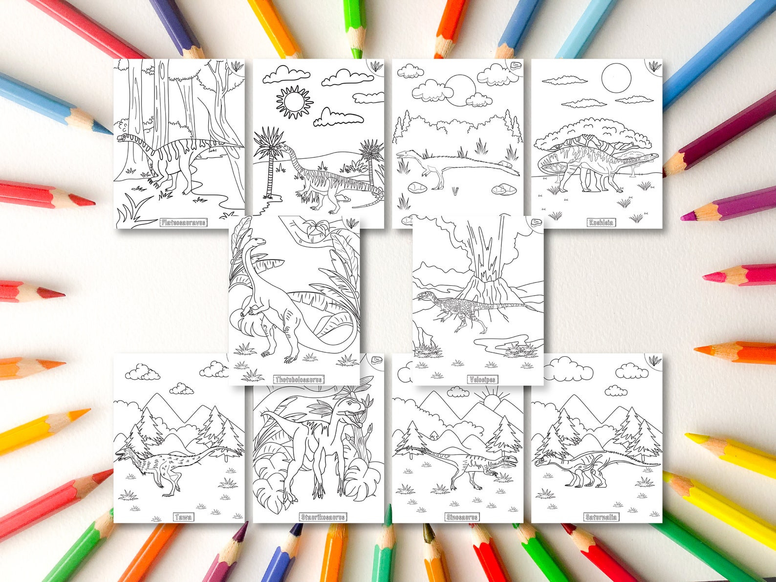 Triassic Dinosaur Coloring Book for Kids: 28 Printable Pages (digital ...
