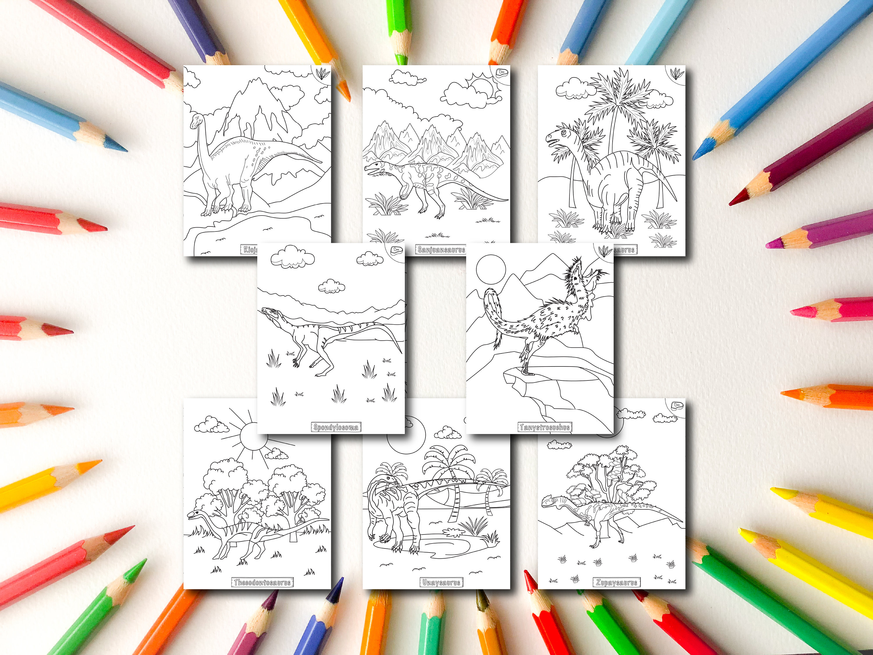 Triassic Dinosaur Coloring Book for Kids: 28 Printable Pages (digital ...