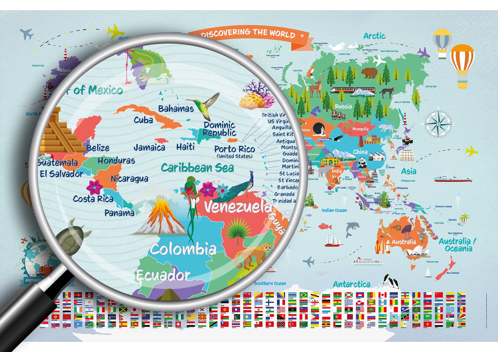 World Map Poster for Kids Large Educational World Map Illustrated Wall ...
