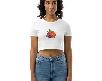 Organic Crop Top with flower painting