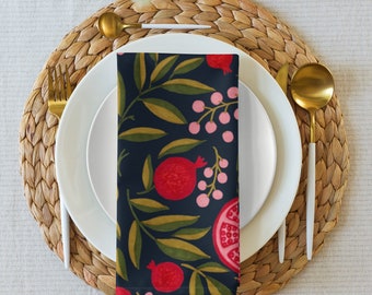 Doek servettenset | Donker en humeurig patroon | Granaatappelontwerp | Fruit woondecoratie | Fruitlinnen | Fruittafellinnen