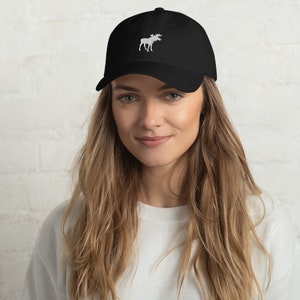 Dad hat with white moose embroidery | Baseball Cap | Unisex accessories | Gender neutral hat | Several Colors