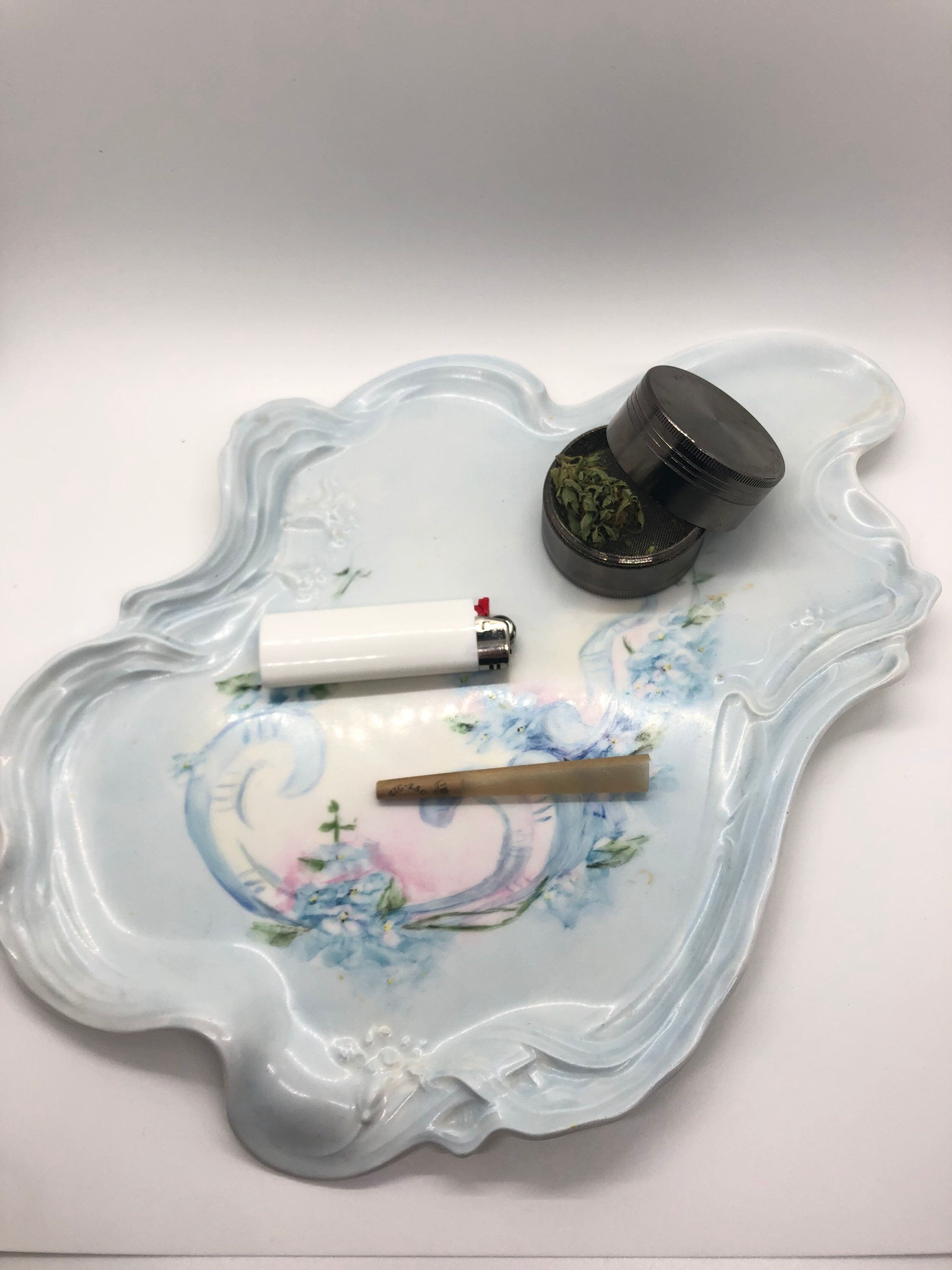 Handcrafted ceramic floral rolling tray Etsy