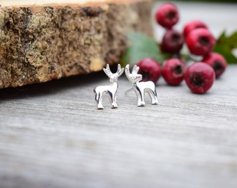 Sterling Silver Deer Earrings, Gift for Wife, Birthday Present, Stag Earrings, Jewellery Gift, Animal Shaped Earrings, Novelty Earrings