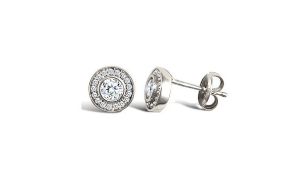 9ct White Gold Pave Cubic Zirconia Stud Earrings White Gold
