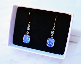 Vintage Crystal Sapphire Blue Leverback Earrings, Vintage Earrings, Sapphire Earrings, Birthstone Jewellery, Bridal Jewellery, Jewellery Set