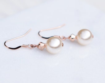 Rose Gold Pearl Drop Earrings, Drop Earrings, Rose Gold Earrings, Gift for Wife, Bridal Jewellery, Pearl Earrings, Jewellery Set