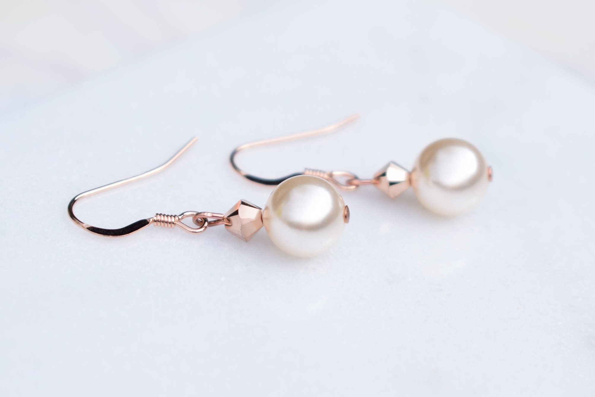 Rose Gold Pearl Drop Earrings, Drop Earrings, Rose Gold