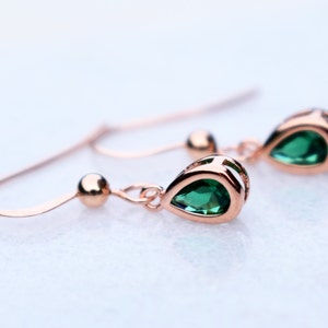 Rose Gold and Emerald Teardrop Birthstone Earrings, Emerald Earrings, Vintage Inspired Earrings, Art Deco Earrings, Jewellery Set