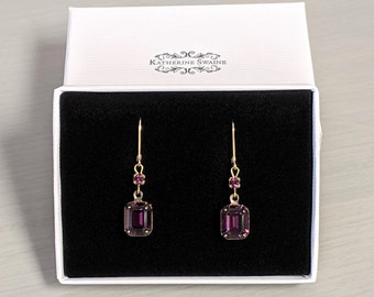 Amethyst And Gold Earrings, Anniversary Gift, Amethyst Lever back Earrings, Amethyst Drop Earrings, Lever back Amethyst Jewellery Set