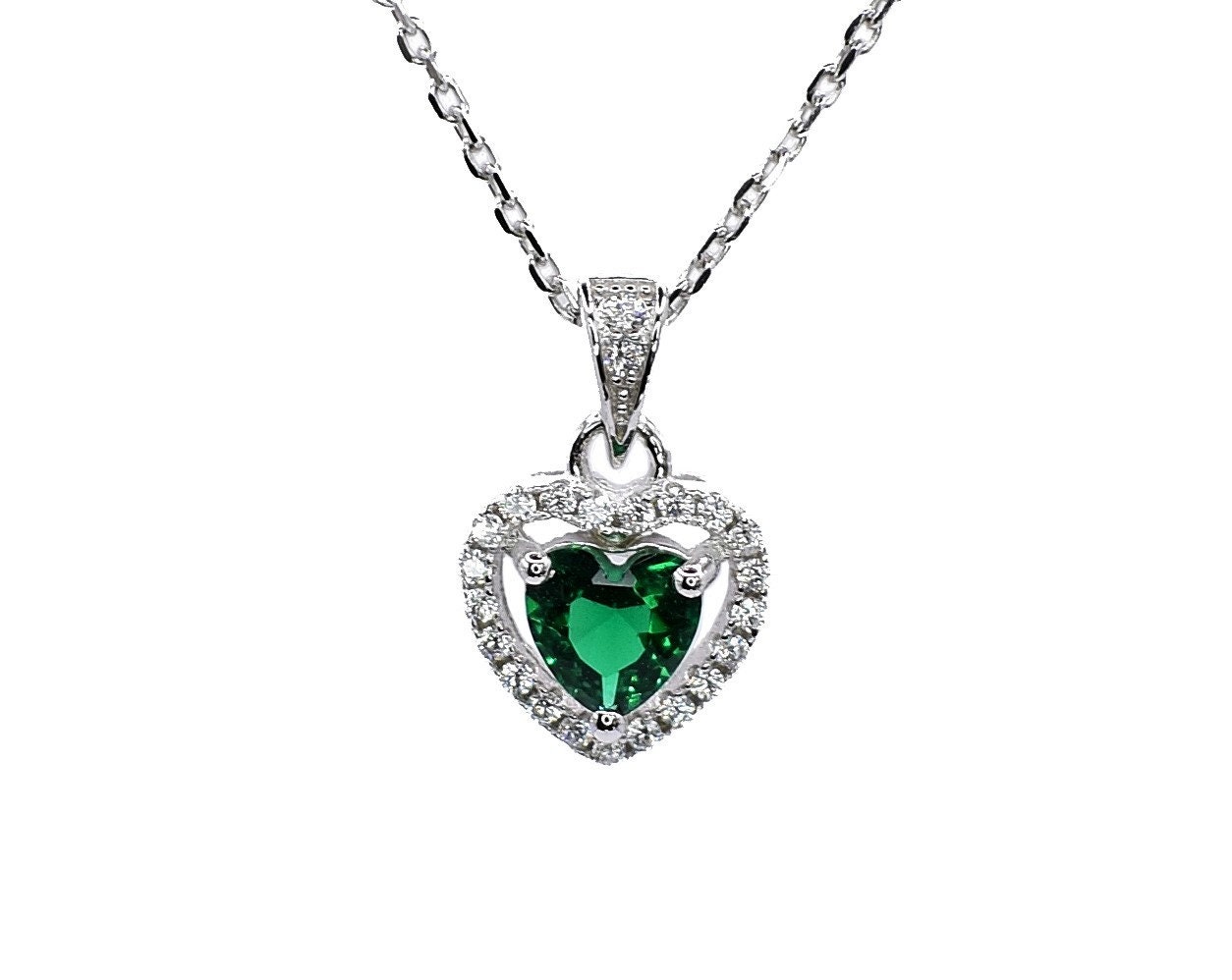 Green emerald heart necklace sale