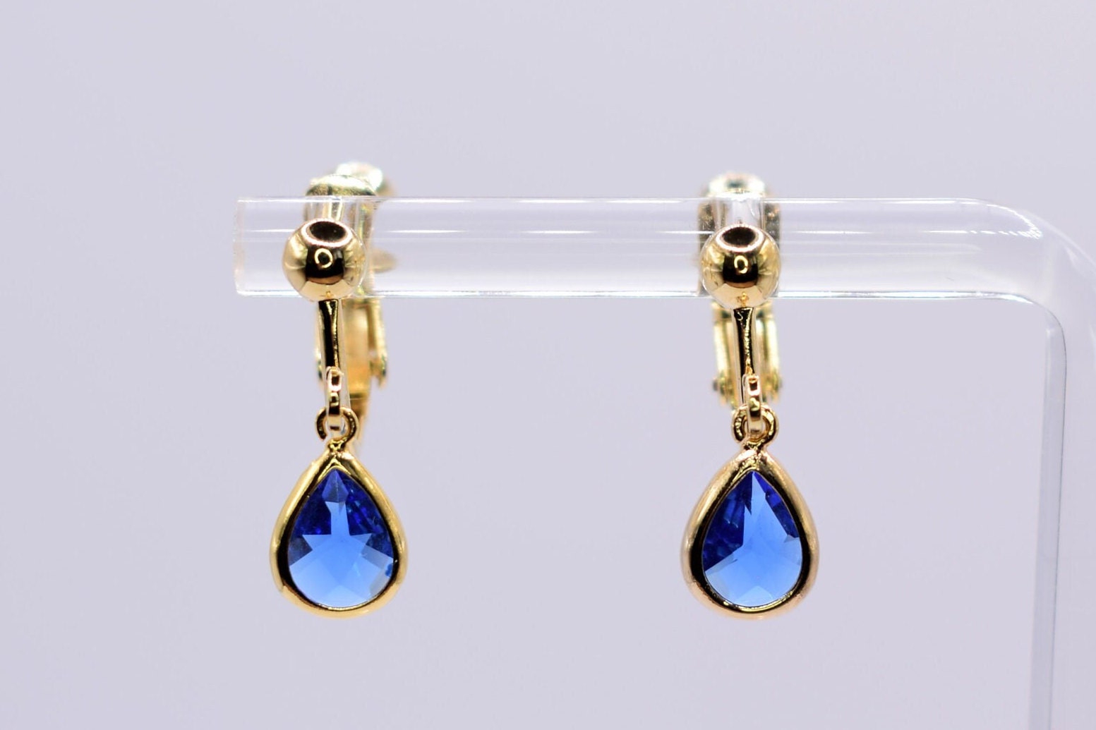 Boucles D'oreilles Vintage Pendantes Clips - Doré Et Bleu - Made In Italy