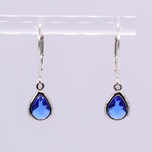 Silver and Sapphire Blue Teardrop Leverback Earrings, Sapphire Earrings, Vintage Earrings, Mother's Day Gift, Art Deco Earrings image 2