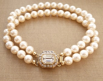 Vintage Inspired Pearl and Gold Bracelet, Bridal Jewellery, Wedding Bracelet, Vintage Bracelet, Anniversary Gift, Pearl Bracelet