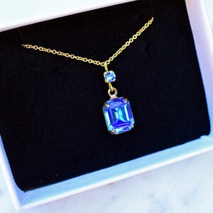 Sapphire Blue Vintage Crystal Gold Necklace, Vintage Necklace, Sapphire Necklace, Birthstone Jewellery, Jewellery Gift, Wedding Jewellery