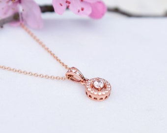 Rose Gold Cubic Zirconia Pendant Necklace, Gifts for Her, Bridal Jewellery, Rose Gold Necklace, Pendant Necklace, Jewellery Set