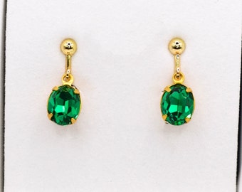 Oval Emerald Green Crystal Clip On Earrings, Anniversary Gift, Bridal Jewellery, Wedding Jewellery, Art Deco Jewellery, Green Earrings