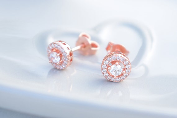 Rose Gold Cubic Zirconia Stud Earrings Rose Gold Earrings Bridal Jewellery Oval Earrings Cubic Zirconia Earrings Etsy Canada