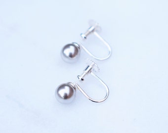 Light Grey Pearl Sterling Silver Screw Back Earrings, Silver Earrings, Screw Earrings, Pearl Earrings, Non Pierced Earrings