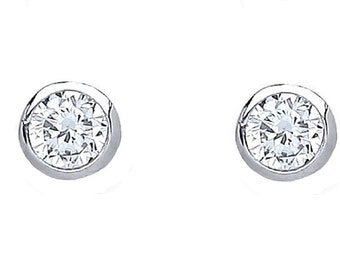 Cubic Zirconia Rubover Sterling Silver Studs, Cubic Zirconia Earrings, Silver Earrings, Stud Earrings, Jewellery Gift, Gifts for Her