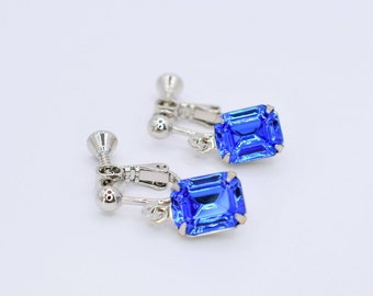 Sapphire Blue Crystal Clip On Earrings, Vintage Earrings, Sapphire Earrings, Birthstone Jewellery, Bridal Jewellery, Jewellery Set