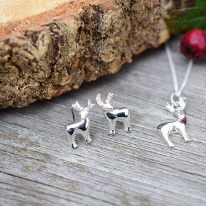 Sterling Silver Deer Earrings and Necklace Set, Novelty Jewellery, Festive Jewellery, Animal Shaped Jewellery, Jewellery Set