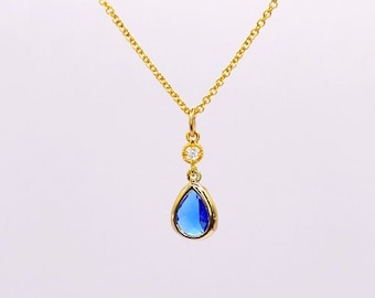 Sapphire and Gold Long Teardrop Necklace, Sapphire Necklace, Birthstone Jewellery, Jewellery Gift, Wedding Jewellery, Jewellery Set