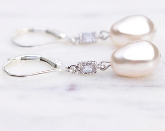 Deco Inspired Pearl Drop Earrings, Vintage Inspired Earrings, Art Deco Earrings, Bridal Jewellery, Gifts for Her, Lever back Earrings
