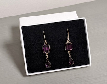 Emerald-Cut Amethyst Crystal Droplet Leverback Earrings, Amethyst Earrings, Amethyst Drop Earrings, Vintage Earrings, Jewellery Set