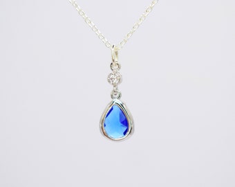 Sapphire Blue and Silver Long Teardrop Necklace, Sapphire Necklace, Birthstone Jewellery, Jewellery Gift, Wedding Jewellery, Jewellery Set