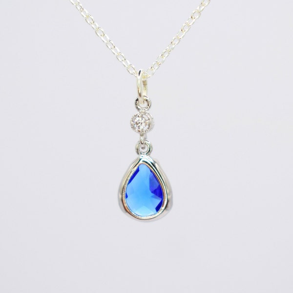 Sapphire Blue and Silver Long Teardrop Necklace, Sapphire Necklace, Birthstone Jewellery, Jewellery Gift, Wedding Jewellery, Jewellery Set